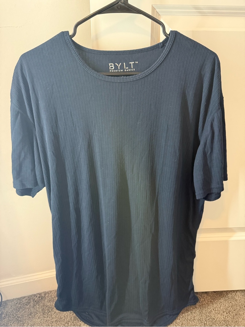 BYLT Basics Navy Ribbed Short Sleeve Crewneck